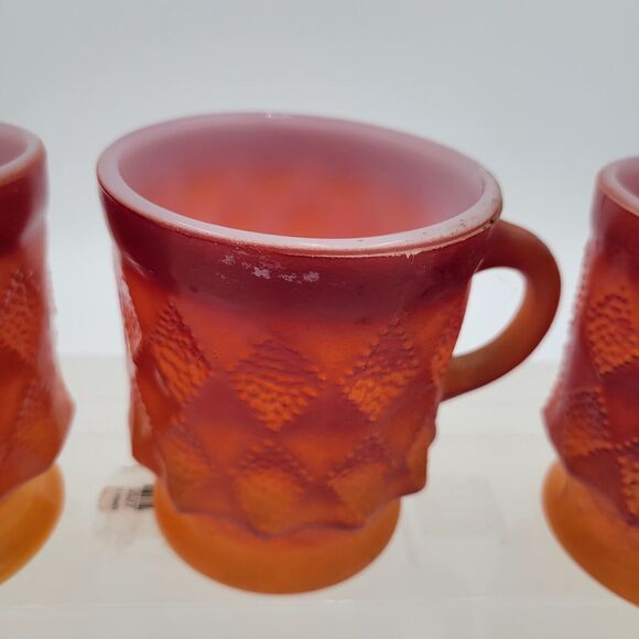 Lot Of 3 Vintage Fire King Mug Set ORANGE/ RED Kimberly Diamond Anchor Hocking - Picture 3 of 15